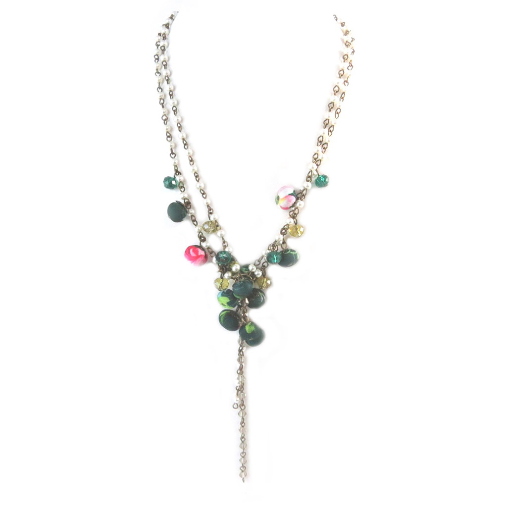 Collier artisanal \'Les Antoinettes\' vert émeraude (fait main) - [P0773]