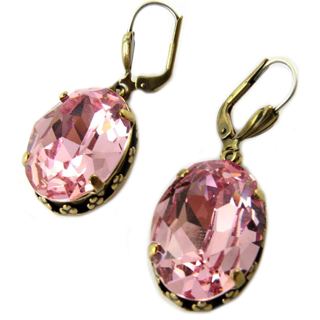 Dormeuses artisanales \'Tsarine\' rose clair doré - 20x15 mm - [P0824]