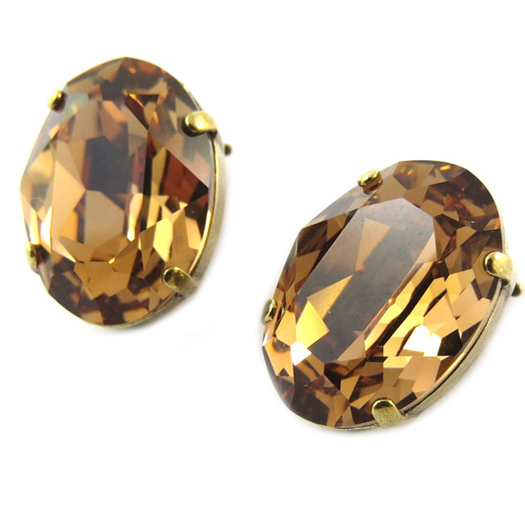 Clips d\'oreilles artisanales \'Tsarine\' topaze clair fumé - 18x13 mm - [P0878]