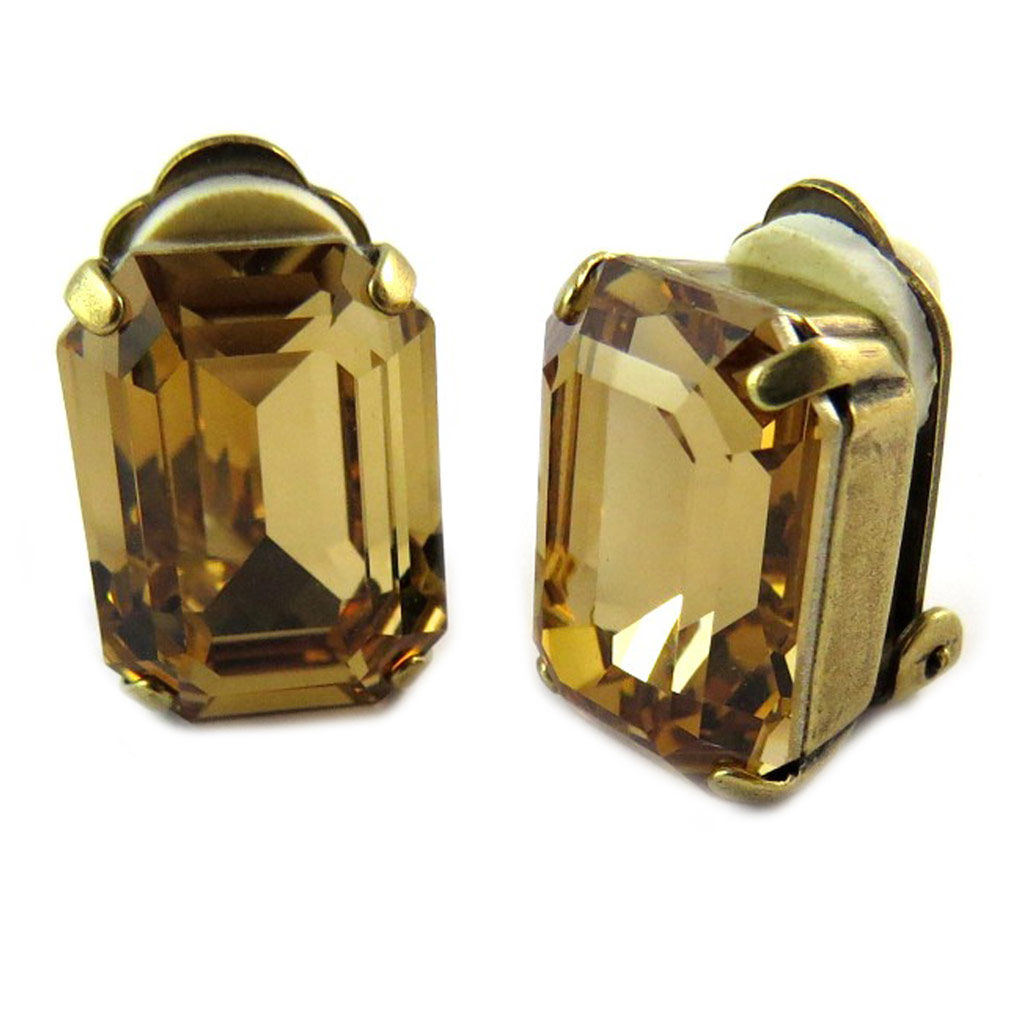 Clips d\'oreilles artisanales \'Tsarine\' topaze clair - 18x13 mm - [P0884]