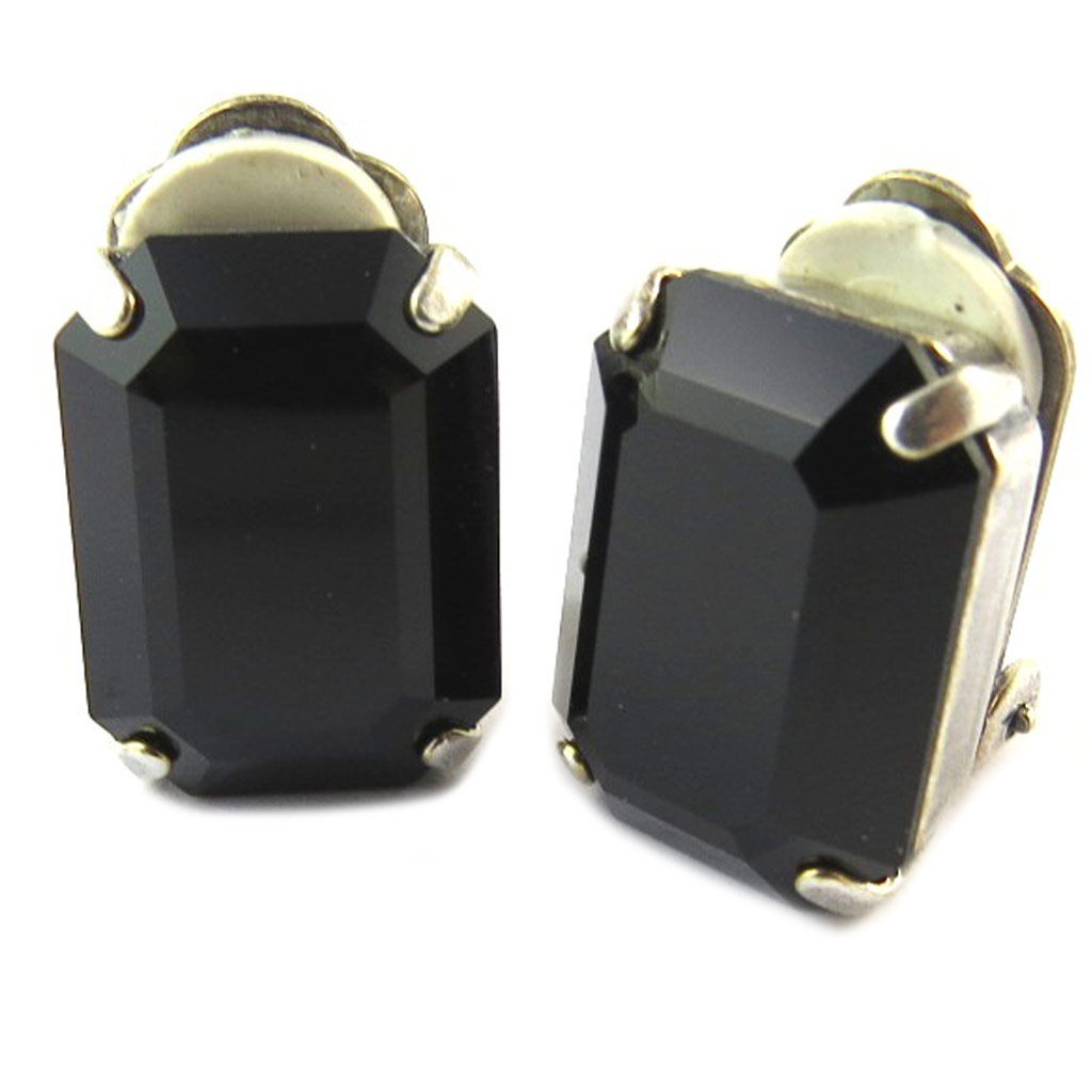 Clips d\'oreilles artisanales \'Tsarine\' noir - 18x13 mm - [P0887]