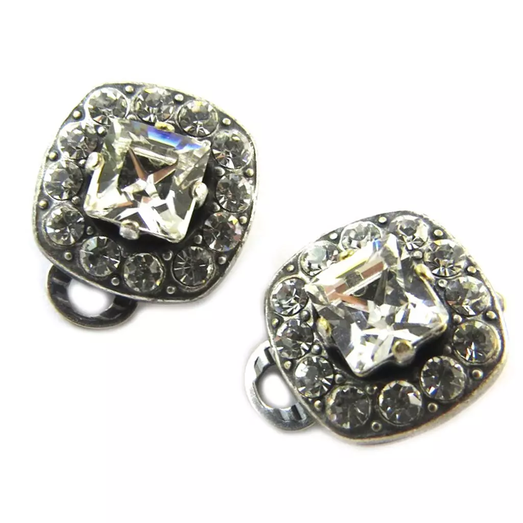 les trésors de lily Clips d'oreilles artisanales 'Tsarine' blanc cristal 13x13 mm [P0888]