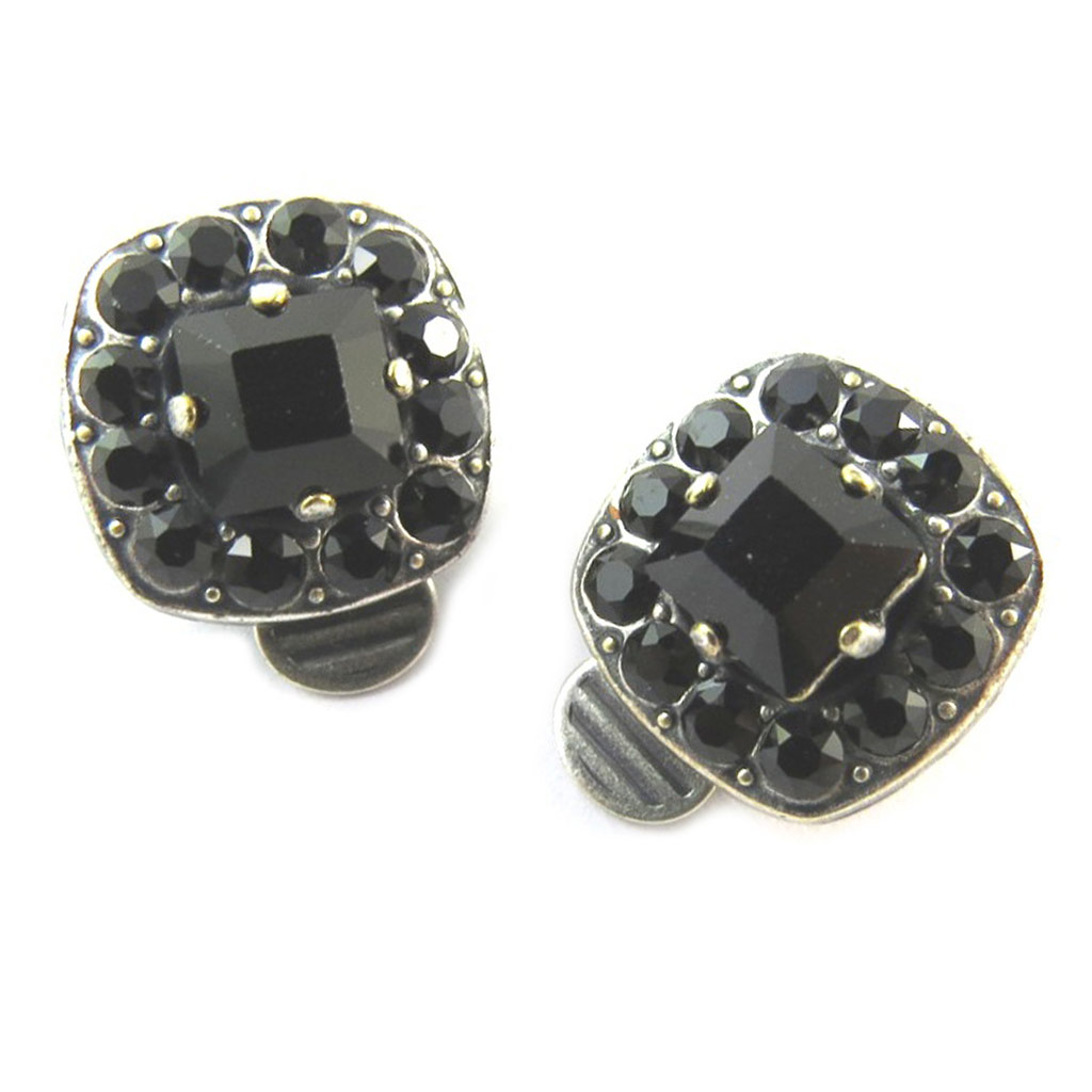 Clips d\'oreilles artisanales \'Tsarine\' noir - 13x13 mm - [P0889]