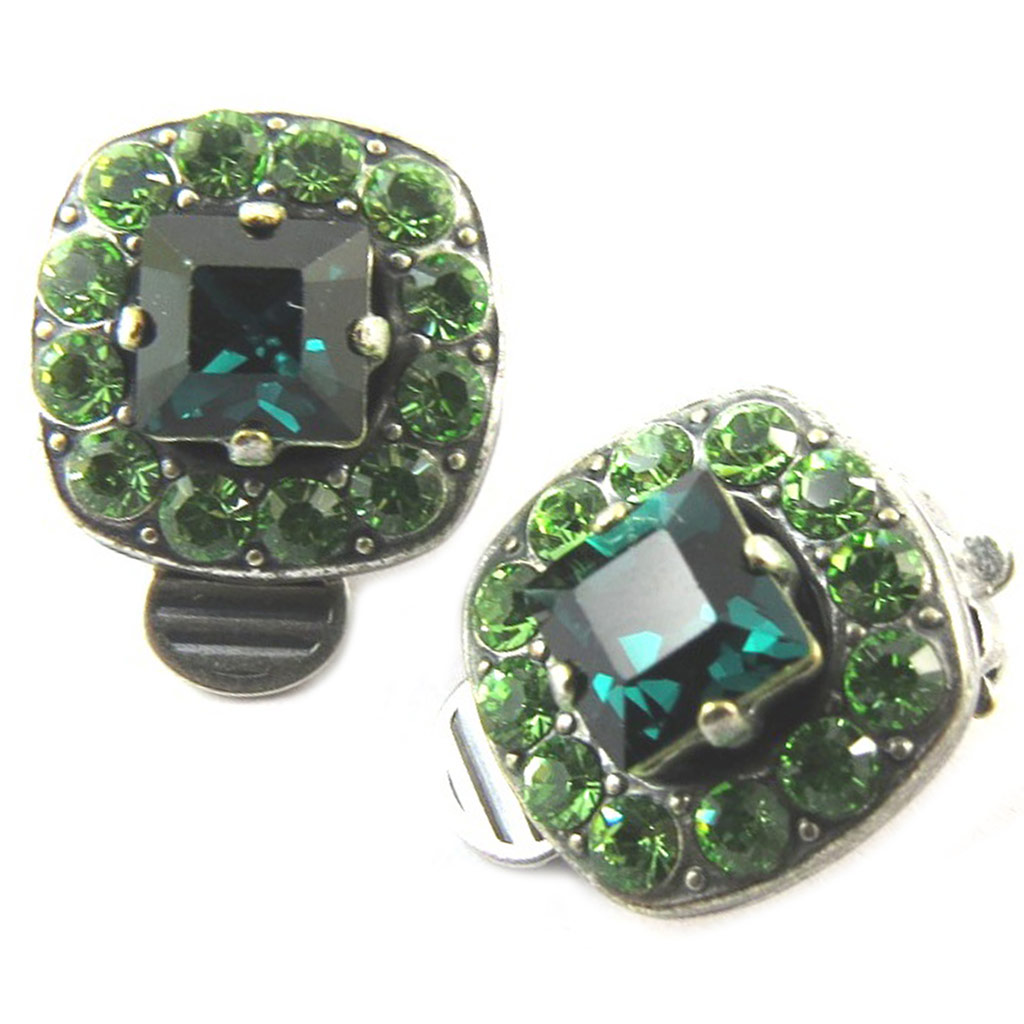 Clips d\'oreilles artisanales \'Tsarine\' vert - 13x13 mm - [P0895]