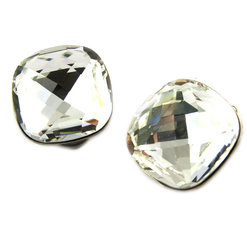 Clips d\'oreilles artisanales \'Tsarine\' blanc cristal - 15x15 mm - [P0897]