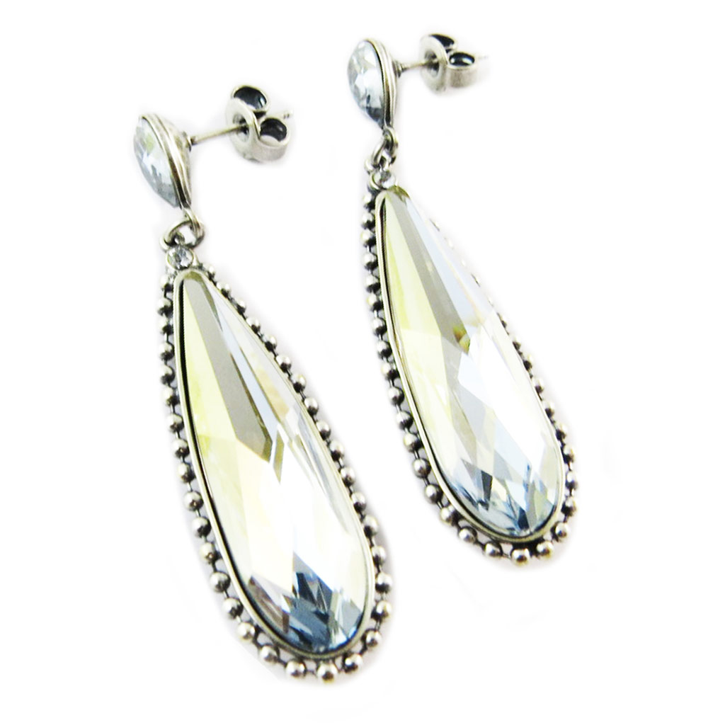 Boucles d\'oreilles artisanales \'Tsarine\' bleuté - 48x12 mm - [P0914]