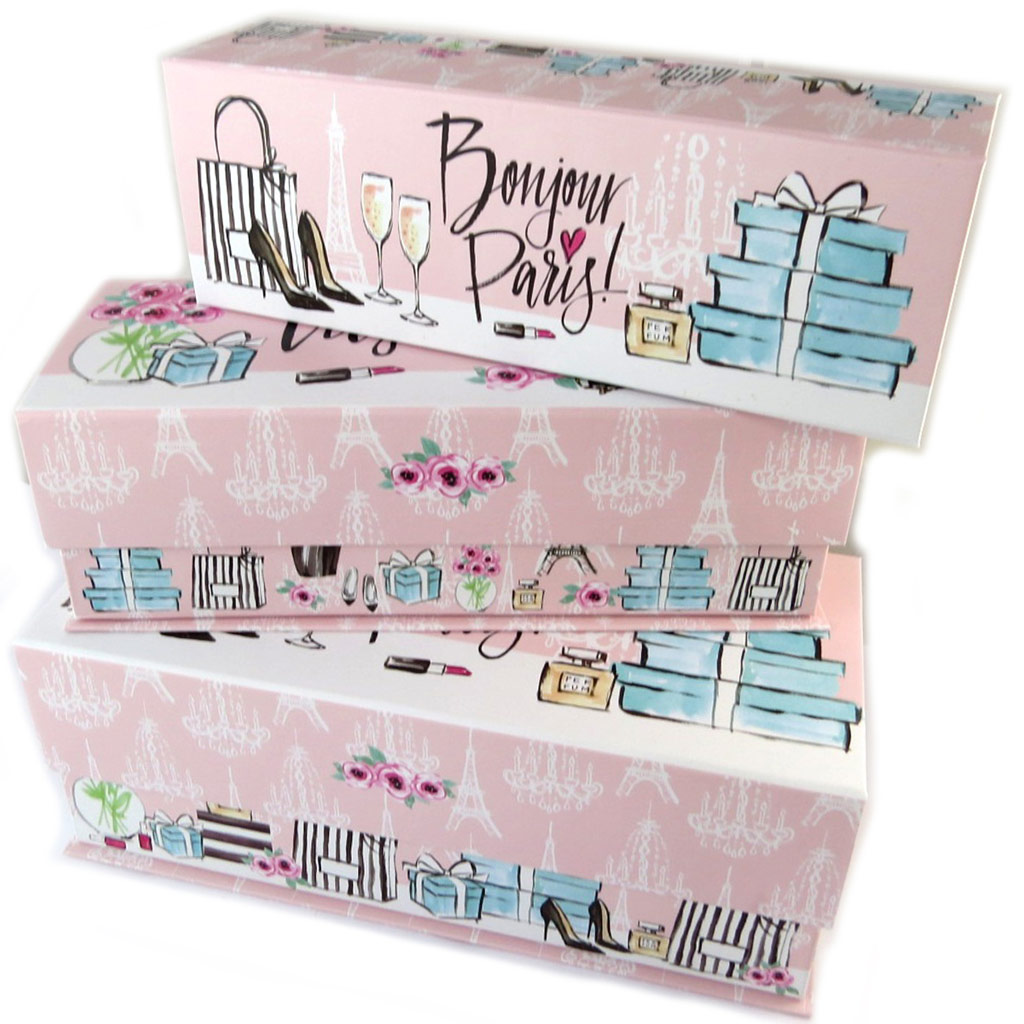 Set de 3 boîtes gigognes \'Belle Epoque\' rose (bonjour Paris) - [P1087]