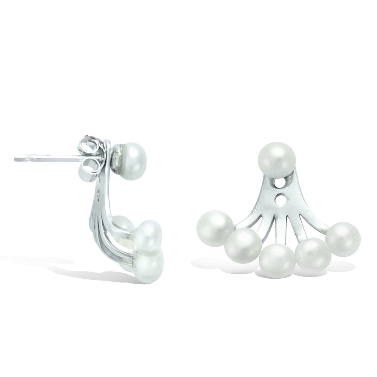 Boucles contours de lobes argent \'Sissi\' ivoire argenté (rhodié) - 20x16 mm - [P1199]