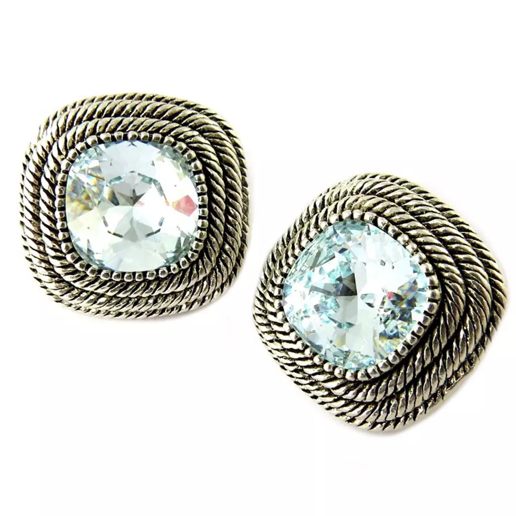 les trésors de lily Clips d'oreilles artisanales 'Constantinople' turquoise argenté 18x18 mm [P1276]