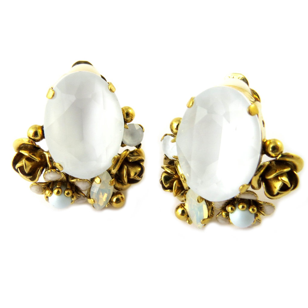 Clips d\'oreilles artisanales \'Constantinople\' blanc doré - 25x22 mm - [P1286]