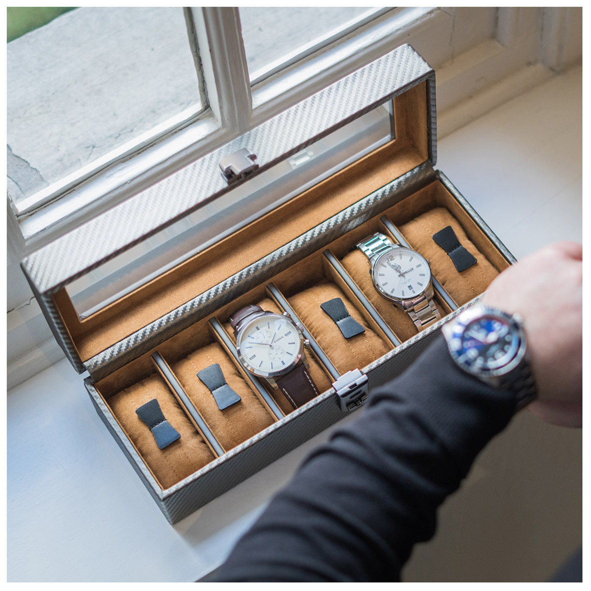 Coffret à montres \'Graphite Design\' gris anthracite (6 montres) - 335x11x85 cm - [P1406]
