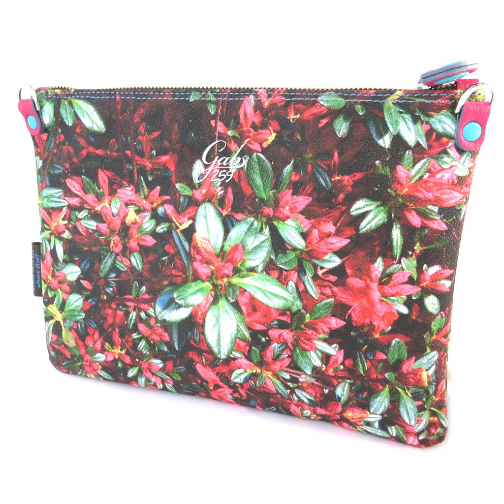 Sac pochette \'Gabs\' rouge vert (fleurs) - 28x21x2 cm - [P1486]