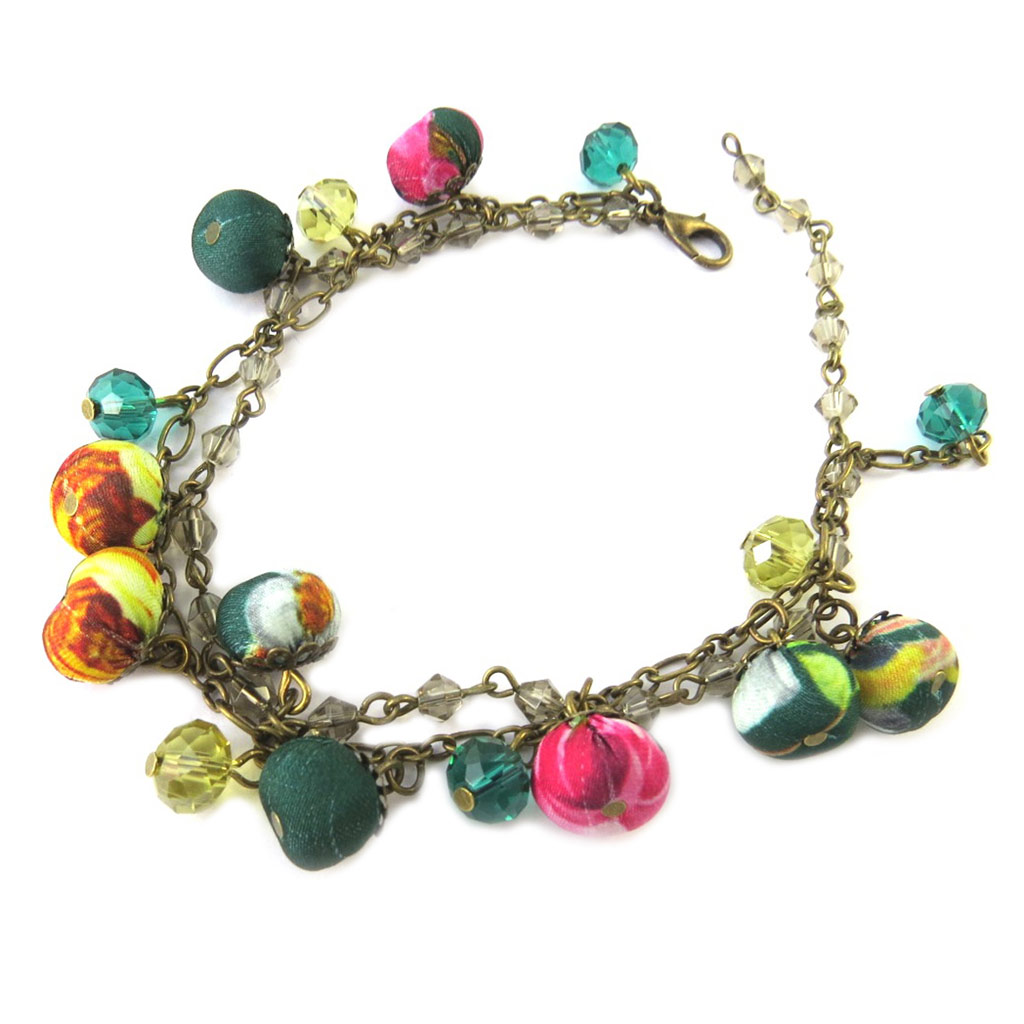 Bracelet artisanal \'Les Antoinettes\' vert multicolore (fait main) - [P1670]