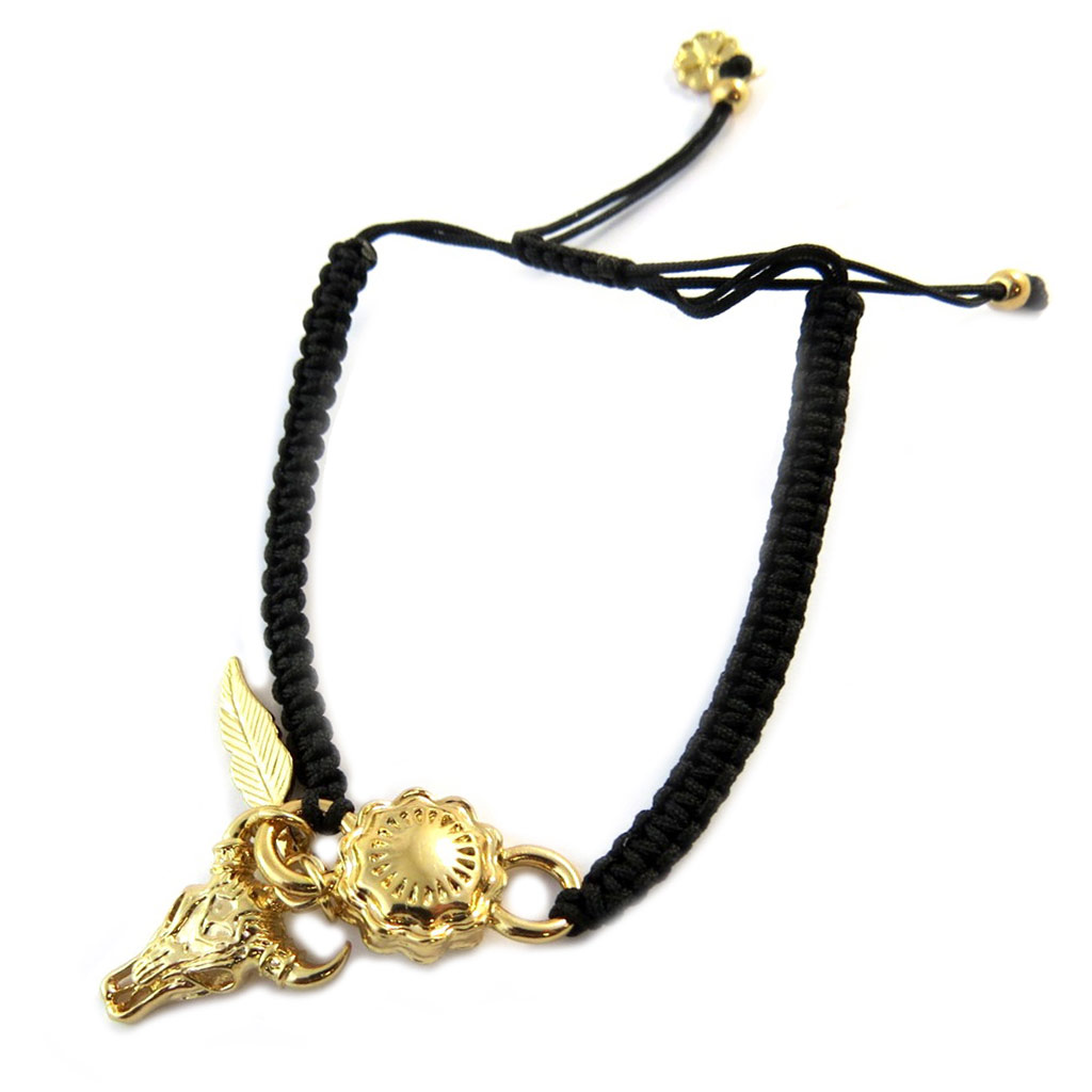 Bracelet artisanal \'Azuni\' noir doré (fait main) - [P1720]