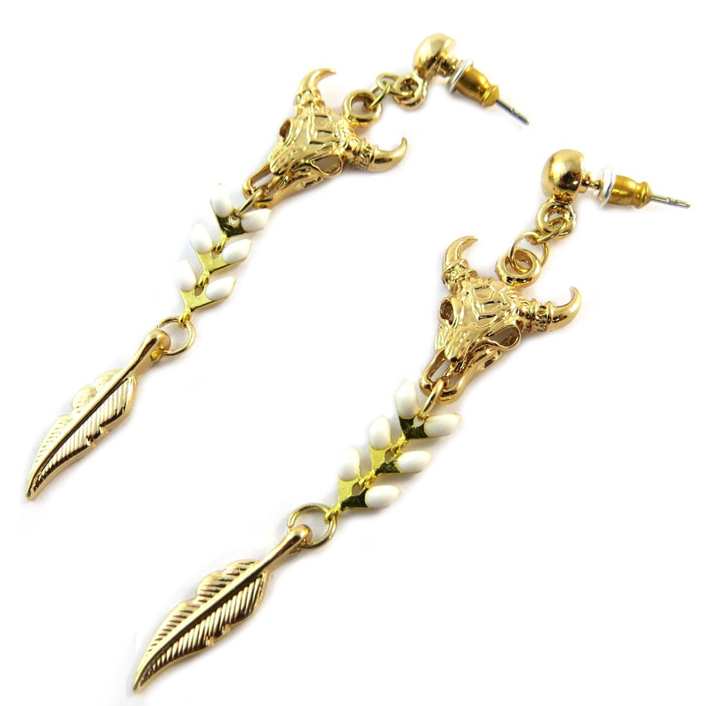 Boucles d\'oreilles artisanales \'Azuni\' ivoire doré (fait main) - [P1722]