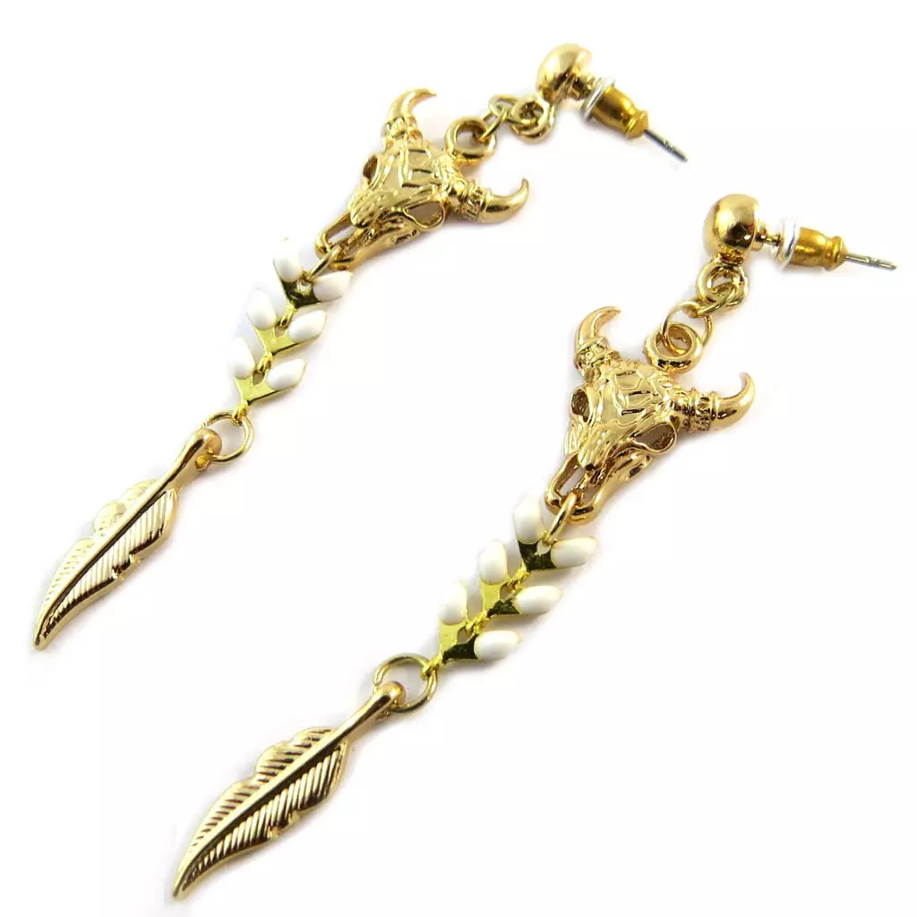 les trésors de lily Boucles d'oreilles artisanales 'Azuni' ivoire doré (fait main) [P1722]