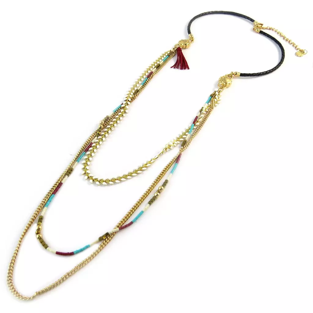 les trésors de lily Collier sautoir artisanal 'Azuni' multicolore doré (fait main) [P1736]