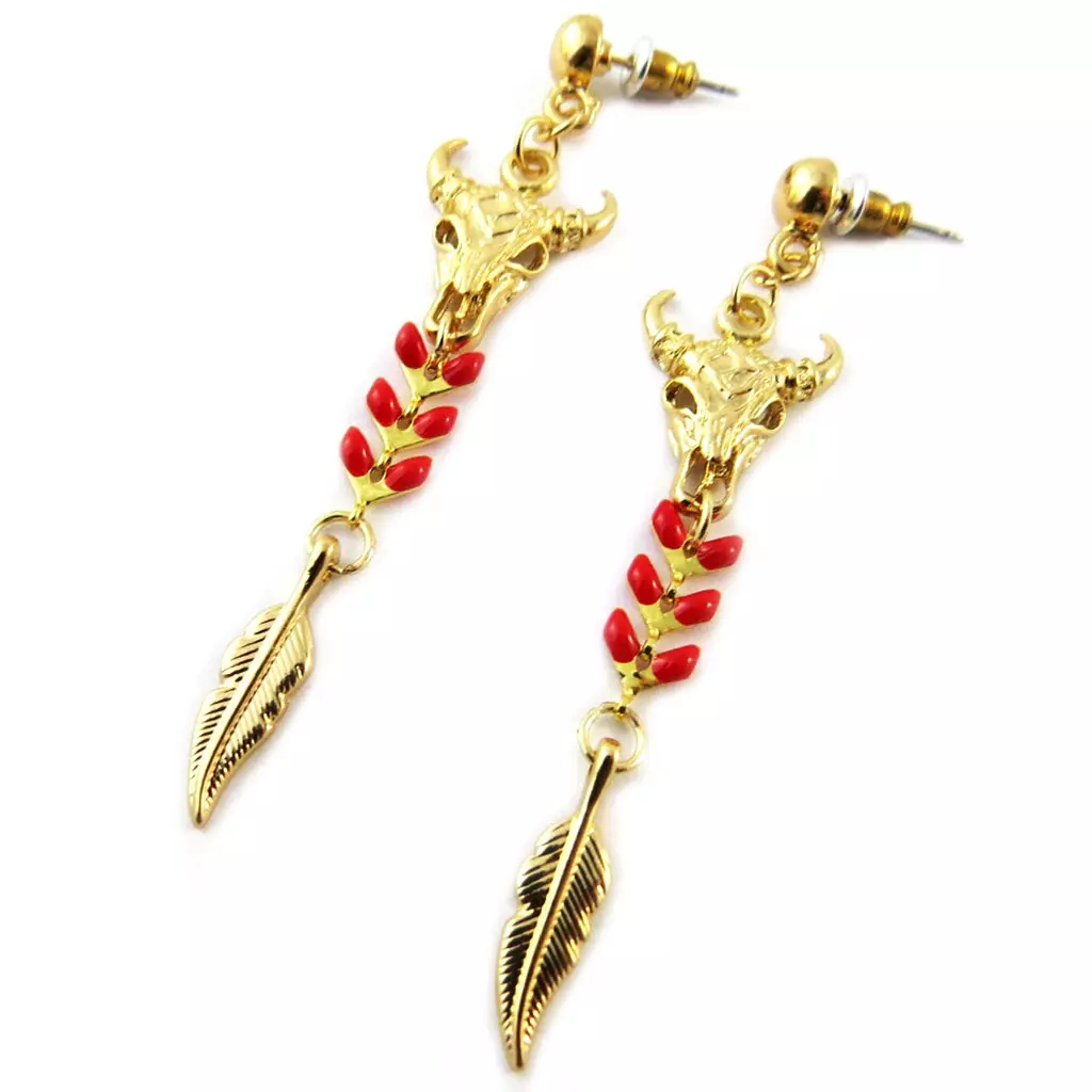 les trésors de lily Boucles d'oreilles artisanales 'Azuni' rouge doré (fait main) [P1909]