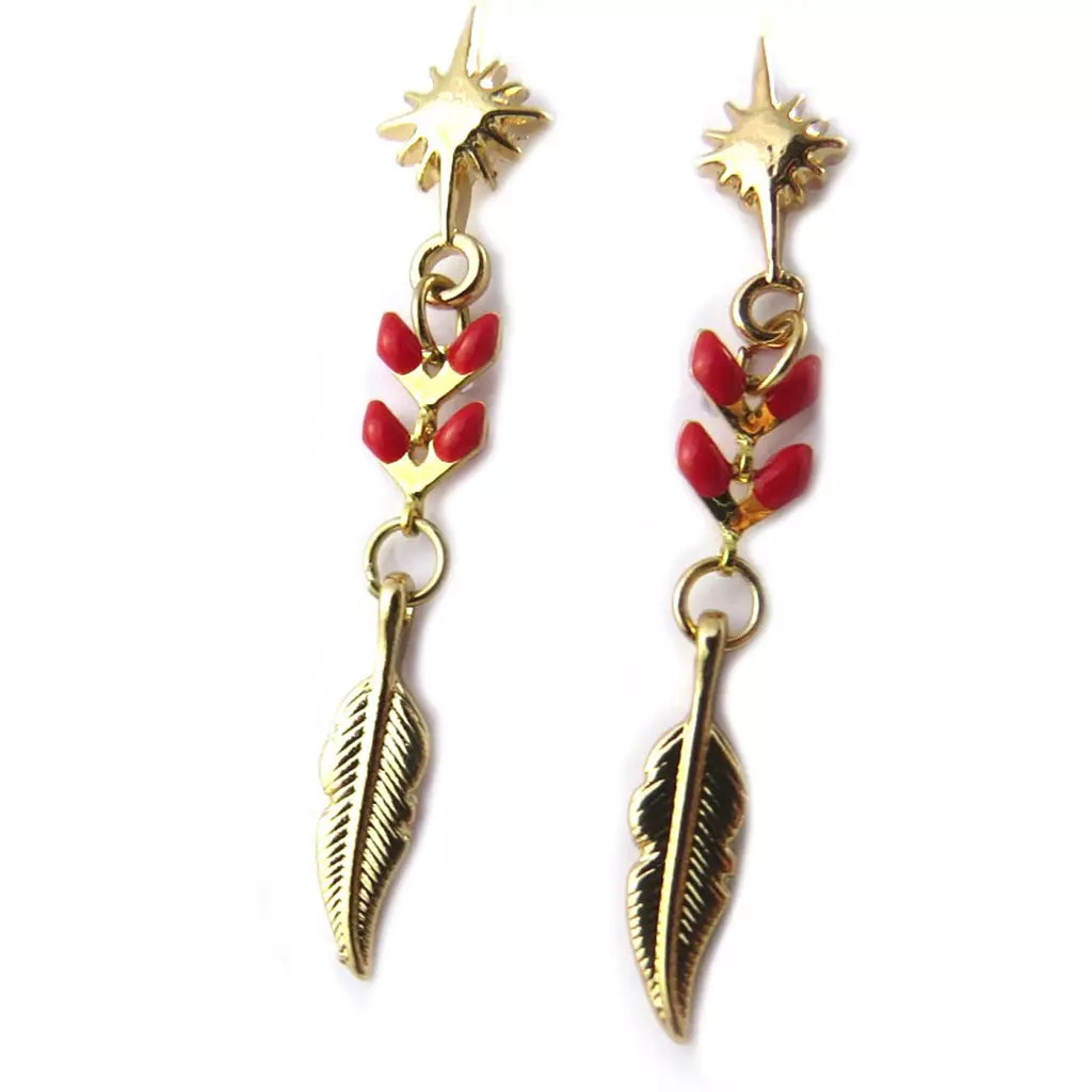 les trésors de lily Boucles d'oreilles artisanales 'Azuni' rouge doré (fait main) [P1911]