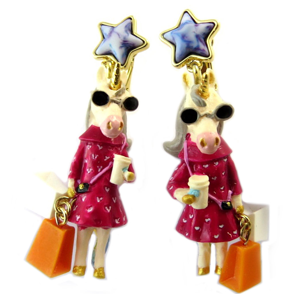 Boucles d\'oreilles clips artisanales \'Monde Merveilleux\' (Licorne) multicolore - 50x20 mm - [P1991]