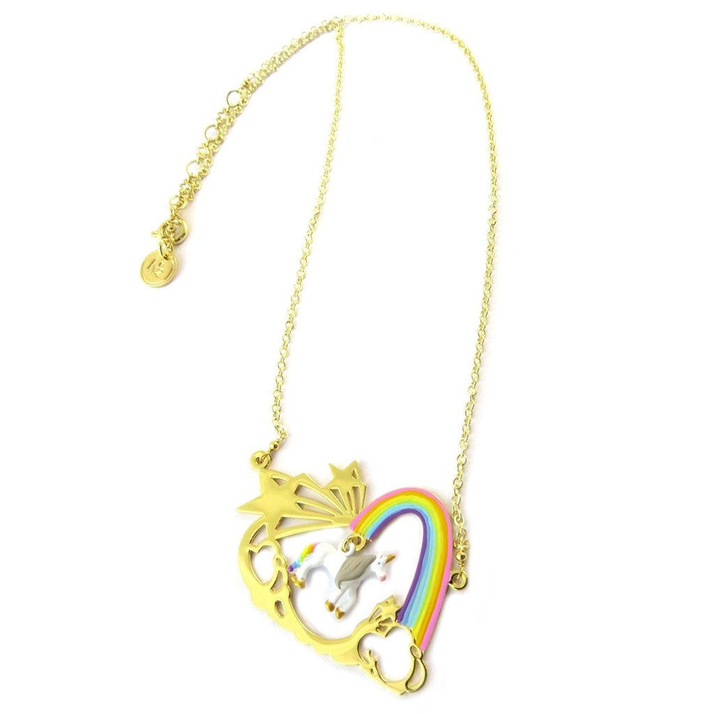 Collier artisanal \'Monde Merveilleux\' (Licorne) multicolore doré - [P1999]