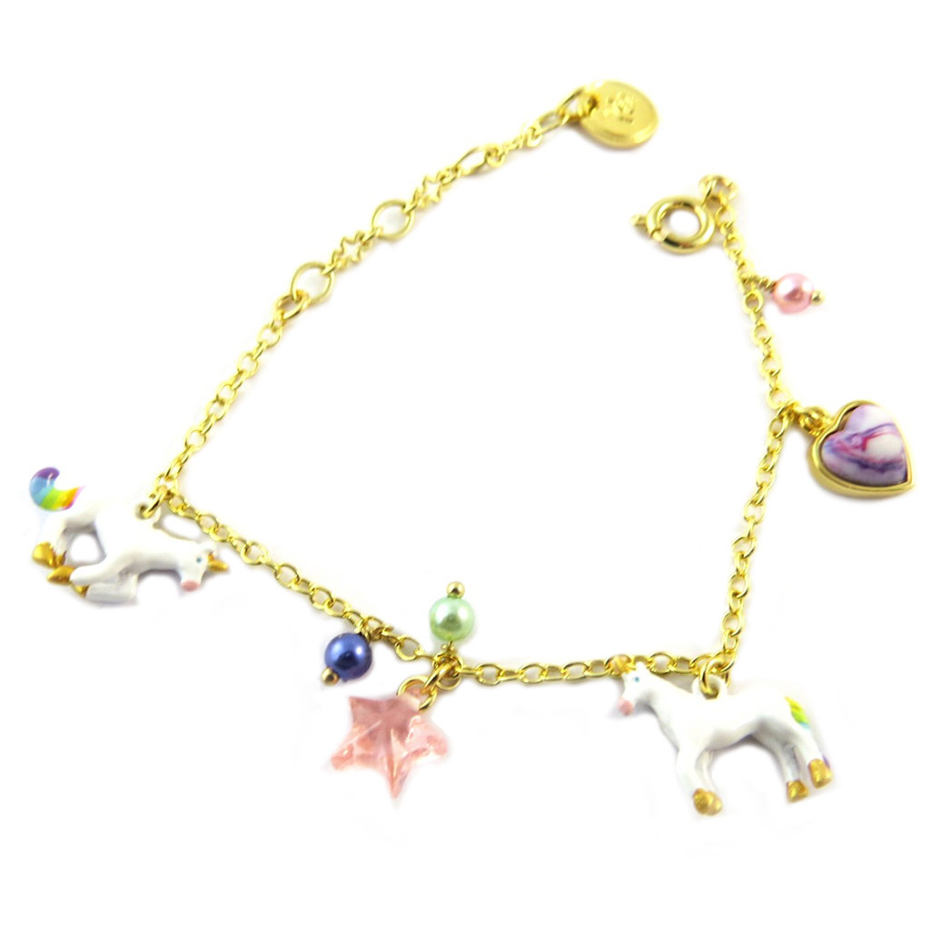 Bracelet artisanal \'Monde Merveilleux\' (Licorne) multicolore doré - [P2002]