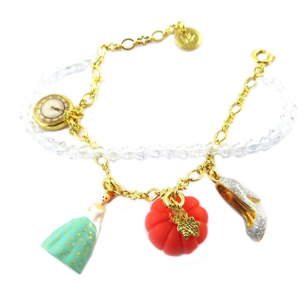 Bracelet artisanal \'Monde Merveilleux\' (Cendrillon) vert rouge doré - [P2004]