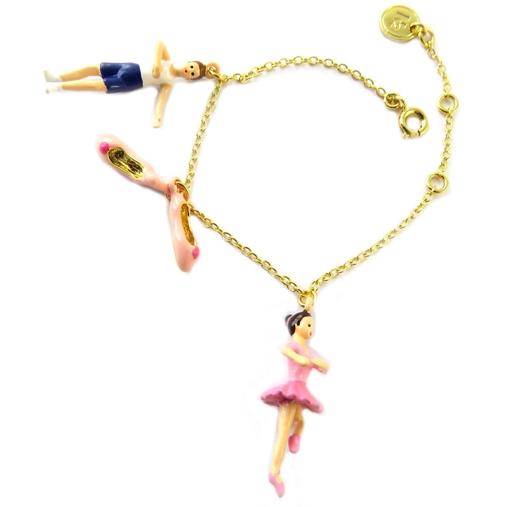 Bracelet artisanal \'Monde Merveilleux\' (Rats d\'Opera) rose bleu doré - [P2034]