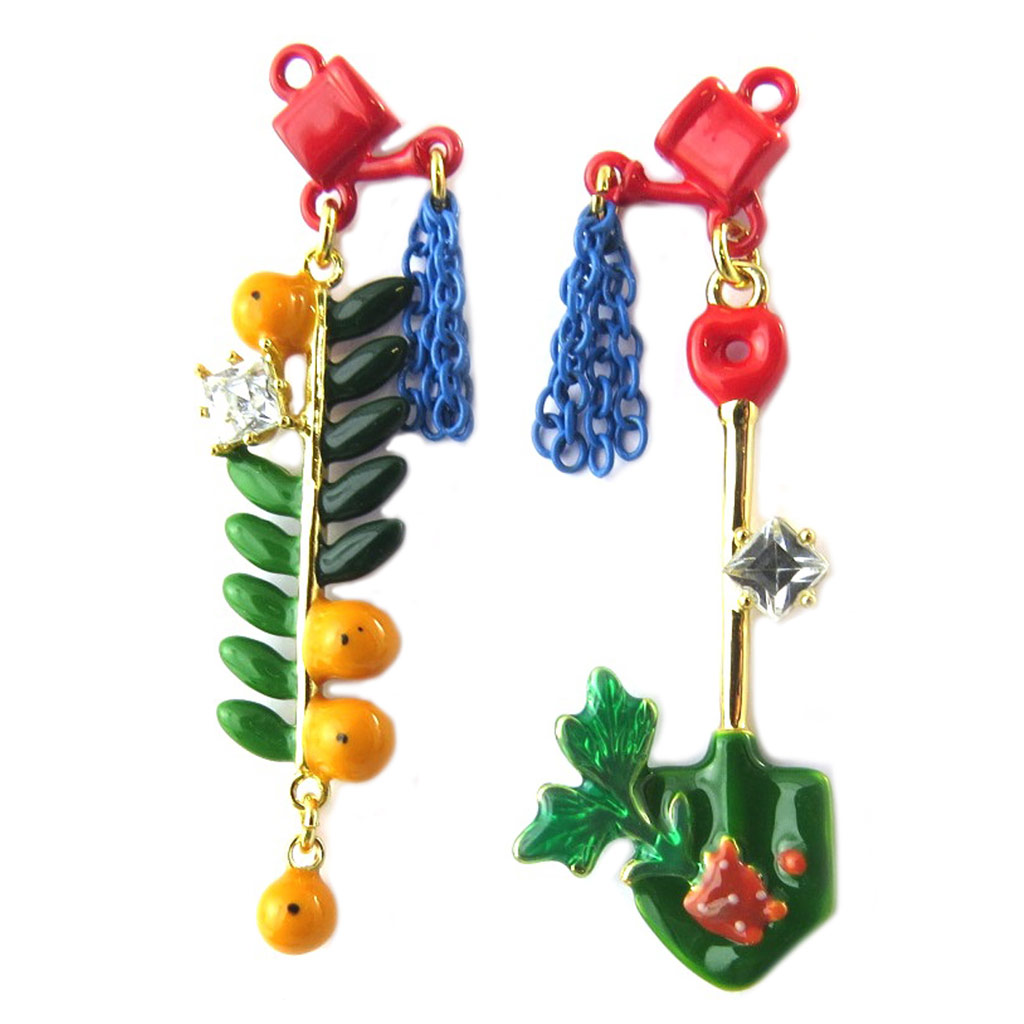 Boucles d\'oreilles artisanales \'Monde Merveilleux\' (Potager du Bonheur) multicolore doré - 50x15 mm - [P2040]