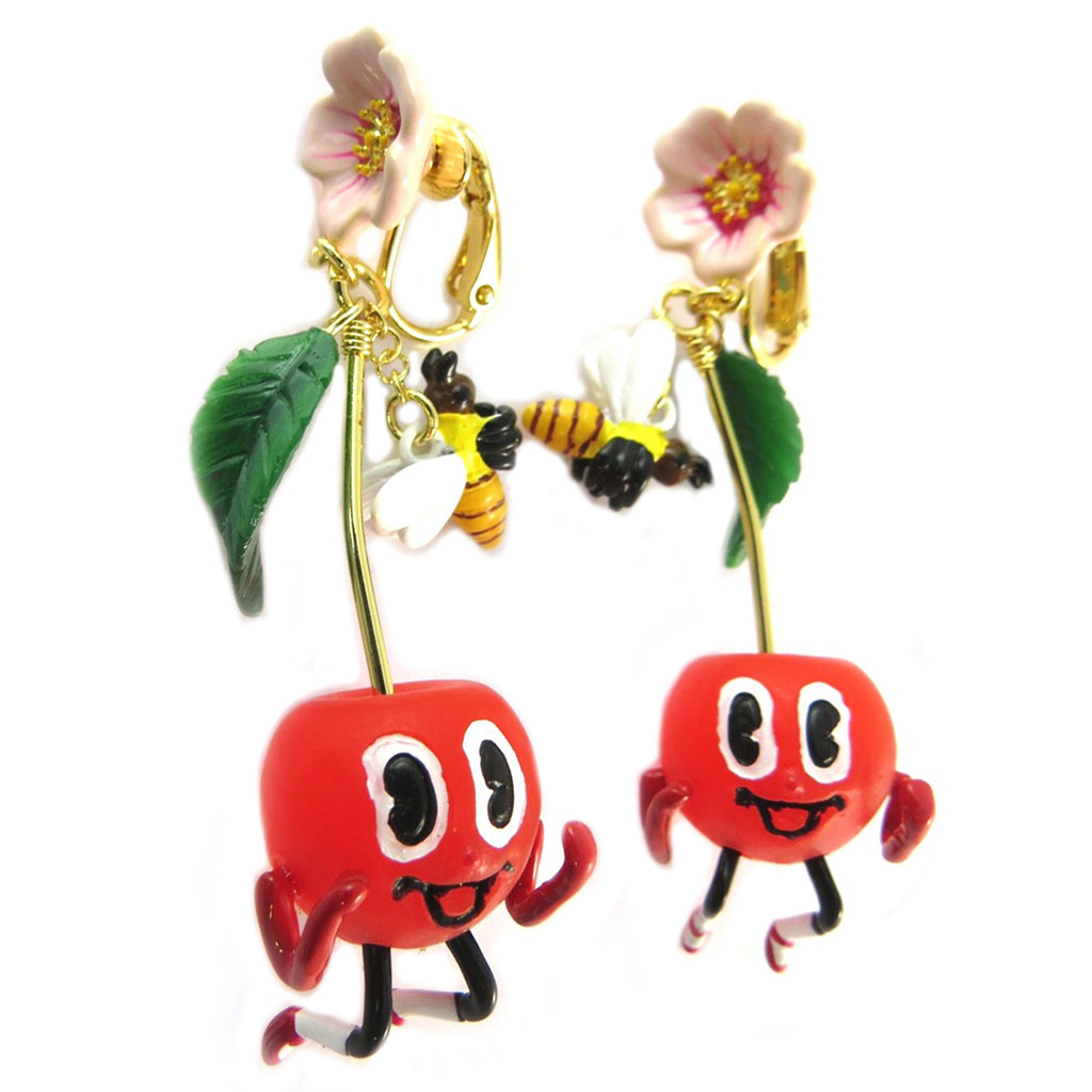 Boucles d\'oreilles clips artisanales \'Monde Merveilleux\' (Potager du Bonheur) rouge doré - 75x20 mm - [P2047]