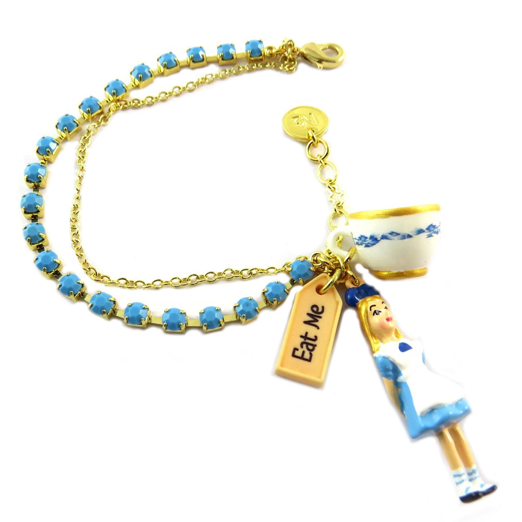 Bracelet artisanal \'Monde Merveilleux\' (Alice) bleu blanc doré - [P2208]