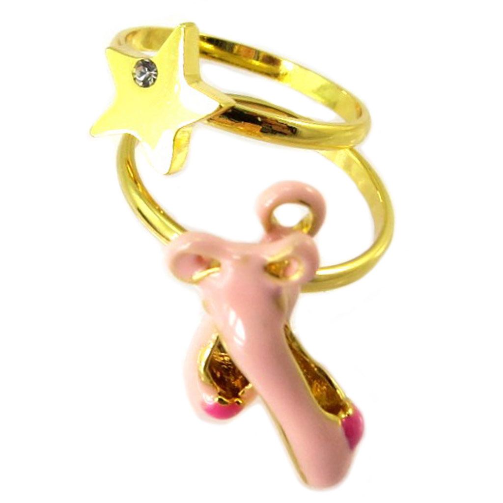 Bagues artisanales doubles \'Monde Merveilleux\' (Rats de l\'Opéra) multicolore doré - [P2210]