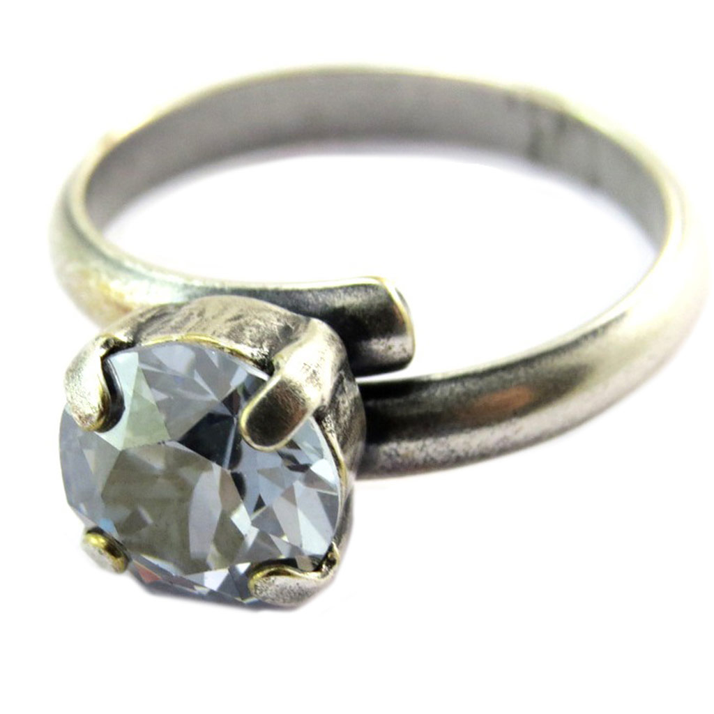 Bague artisanale \'Tsarine\' bleu gris argenté - 8 mm - [P3226]
