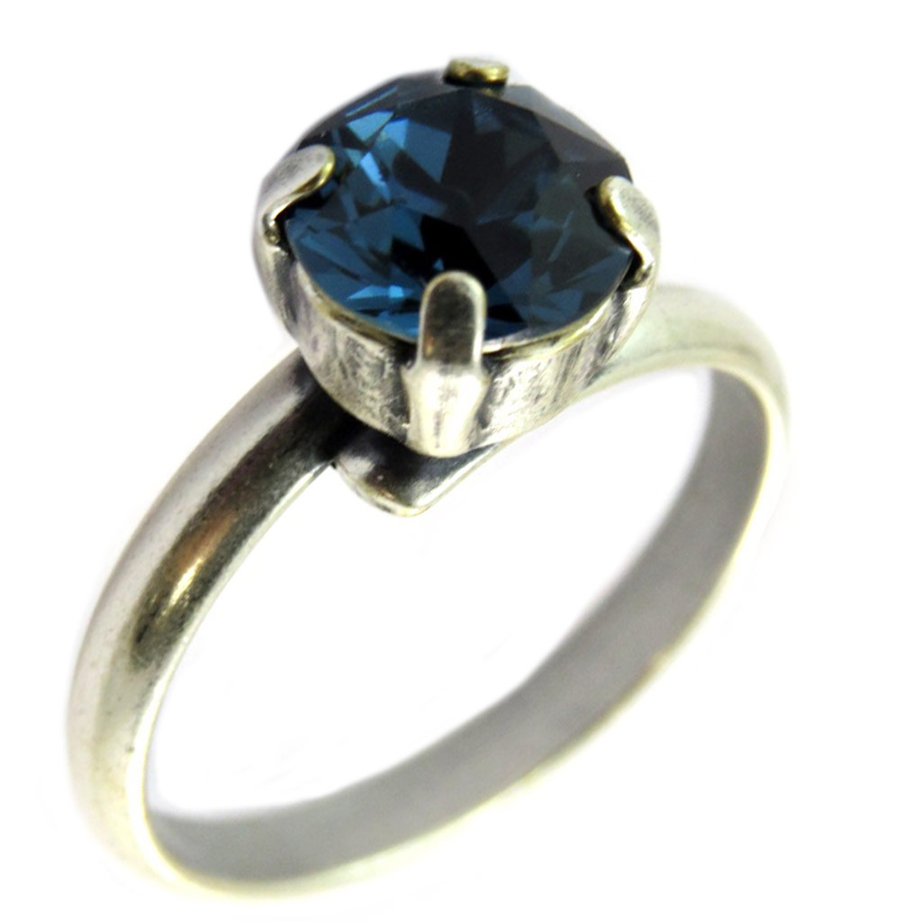 Bague artisanale \'Tsarine\' bleu montana argenté - 8 mm - [P3238]