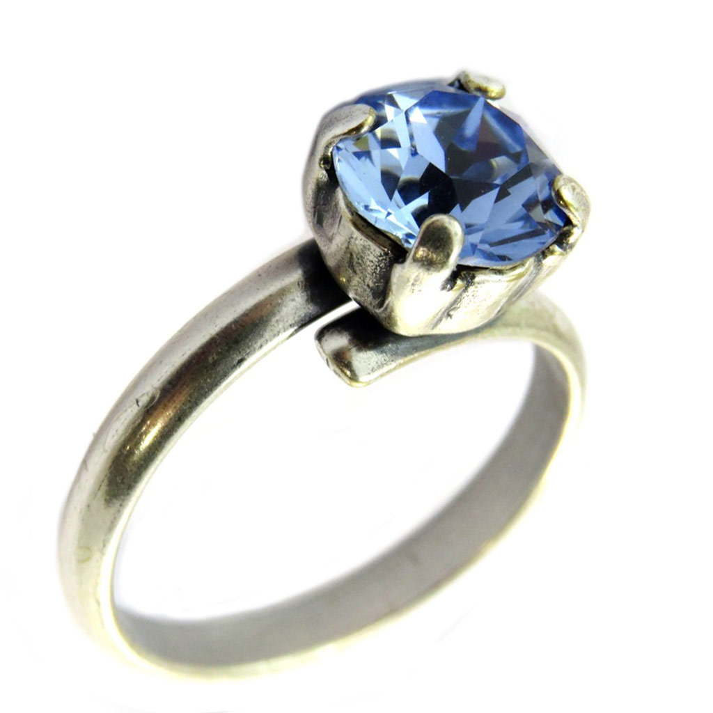 Bague artisanale \'Tsarine\' bleu clair argenté - 8 mm - [P3240]