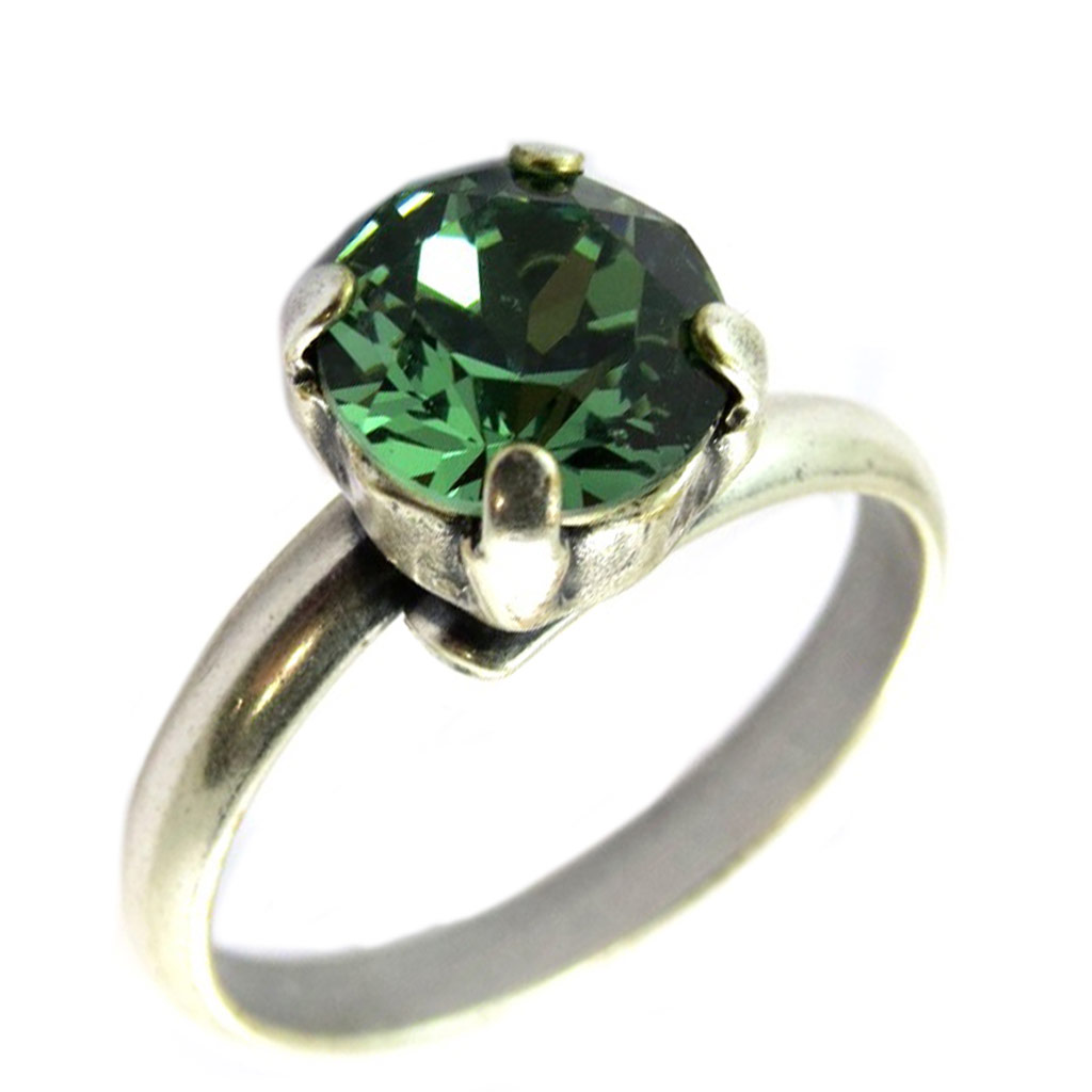 Bague artisanale \'Tsarine\' vert erinite argenté - 8 mm - [P3242]