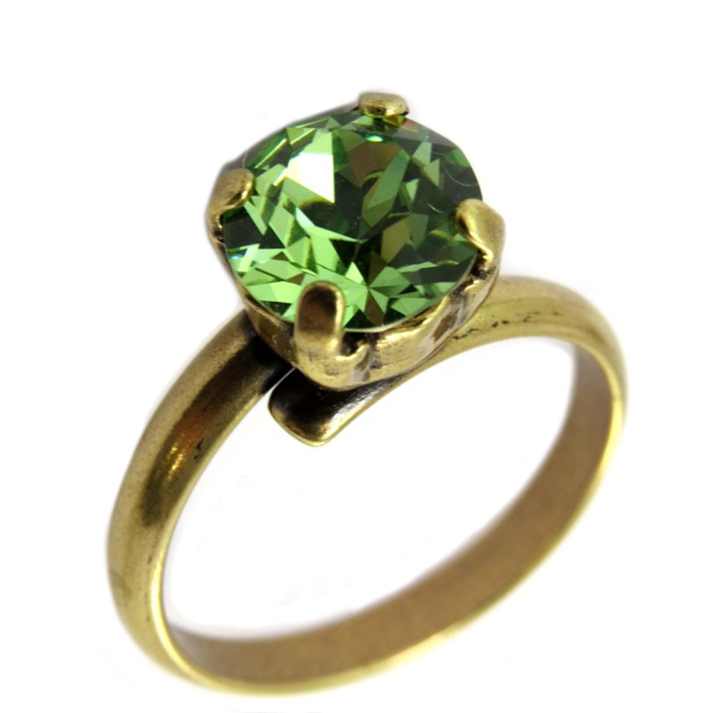 Bague artisanale \'Tsarine\' vert péridot doré - 8 mm - [P3247]