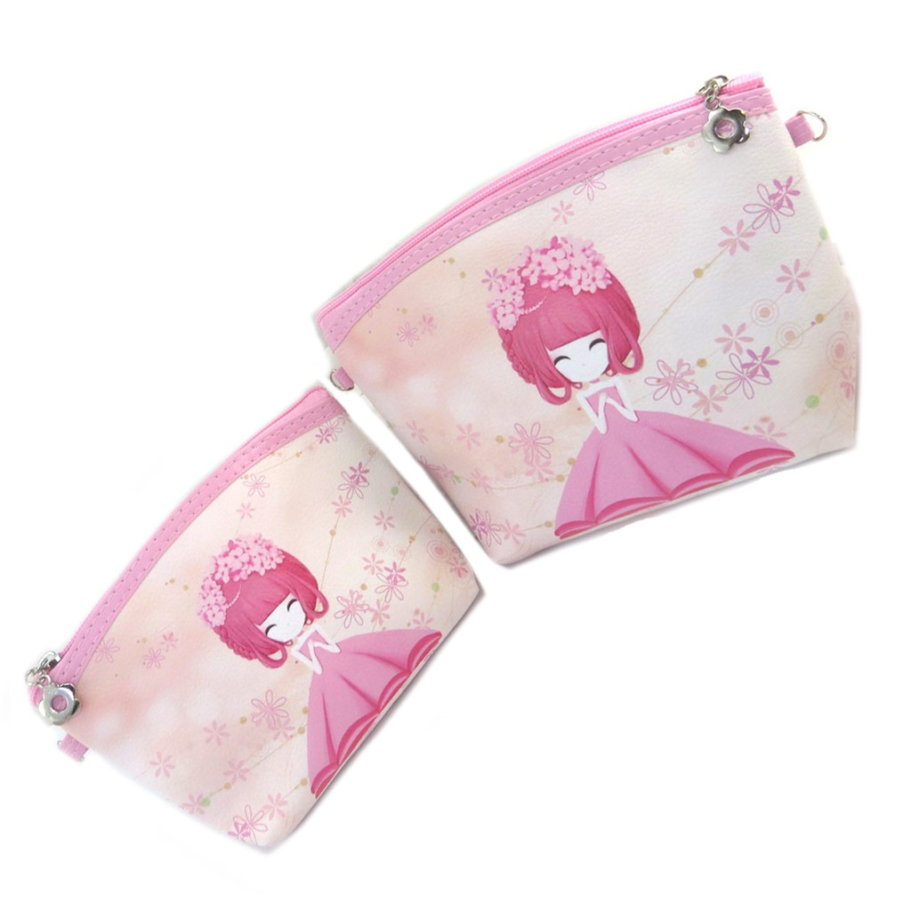 2 trousses à maquillage gigognes \'Vintage Mangas\' rose - [P3526]