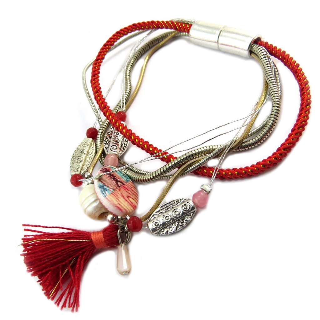 Bracelet ethnique \'Navajos\' rouge - [P3627]