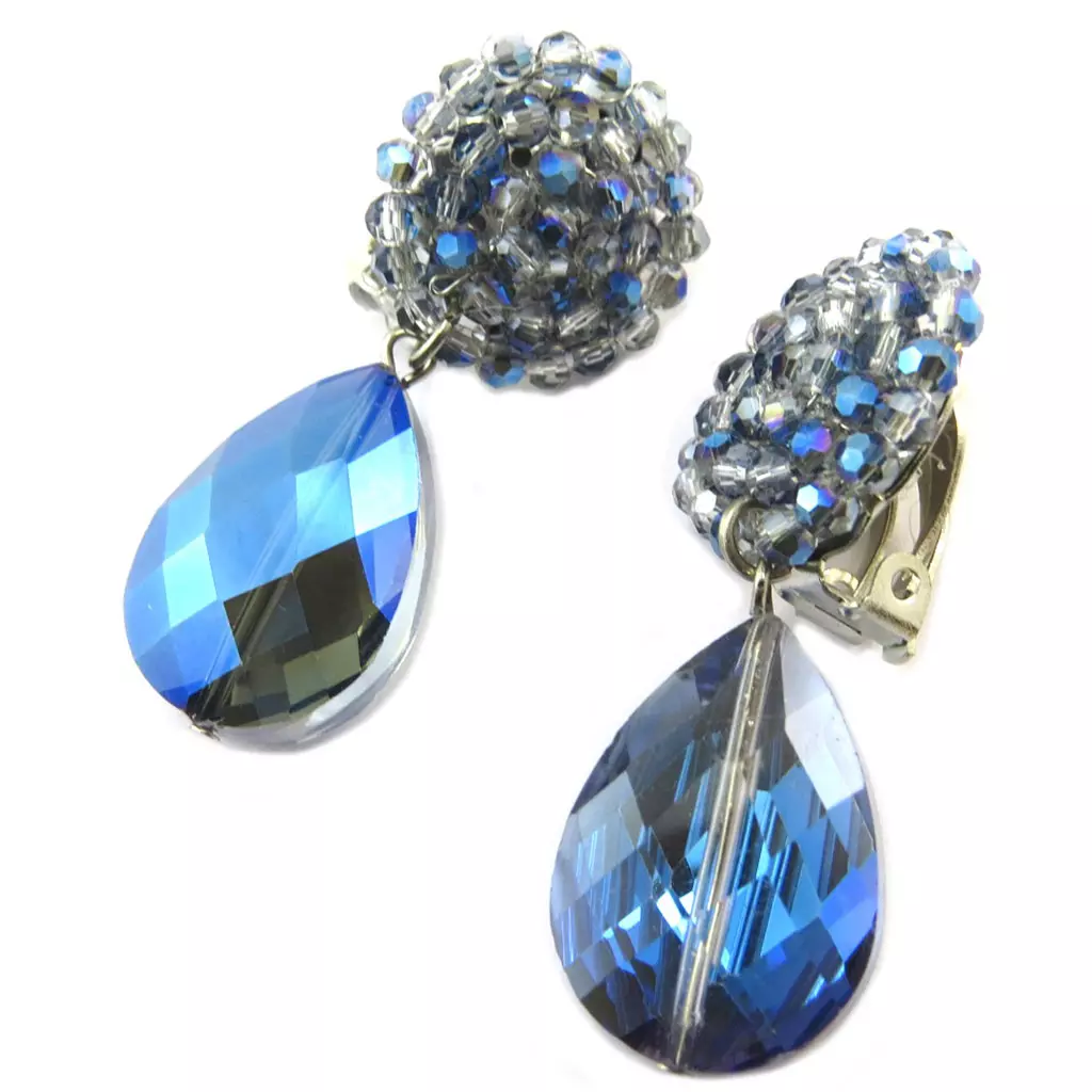 les trésors de lily Clips d'oreilles artisanales 'Callas' bleu 5x2 cm [P3699]