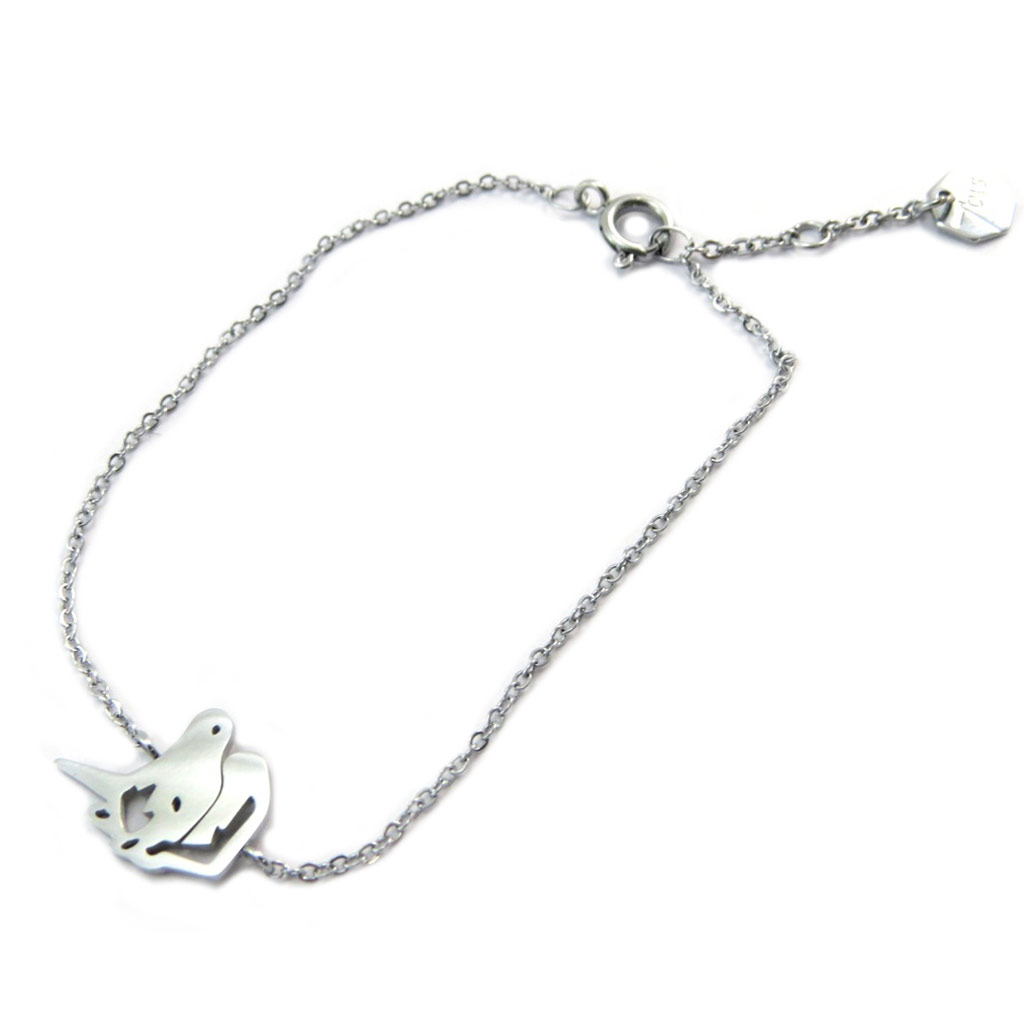 Bracelet artisanal acier \'Licorne\' argenté - 15x12 mm - [P3867]