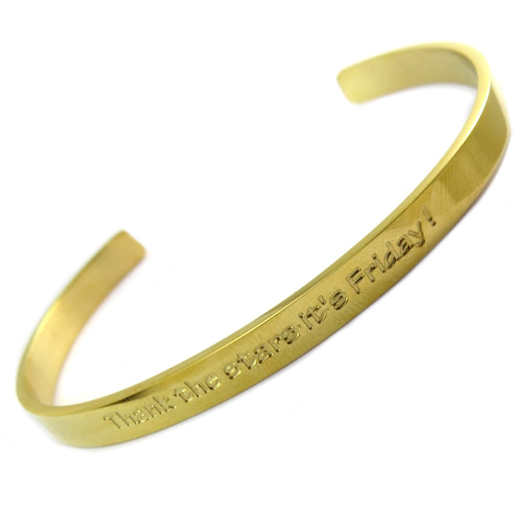 Bracelet artisanal acier \'Messages\' (Thank the stars, it\'s Friday !) doré - 5 mm - [P3918]