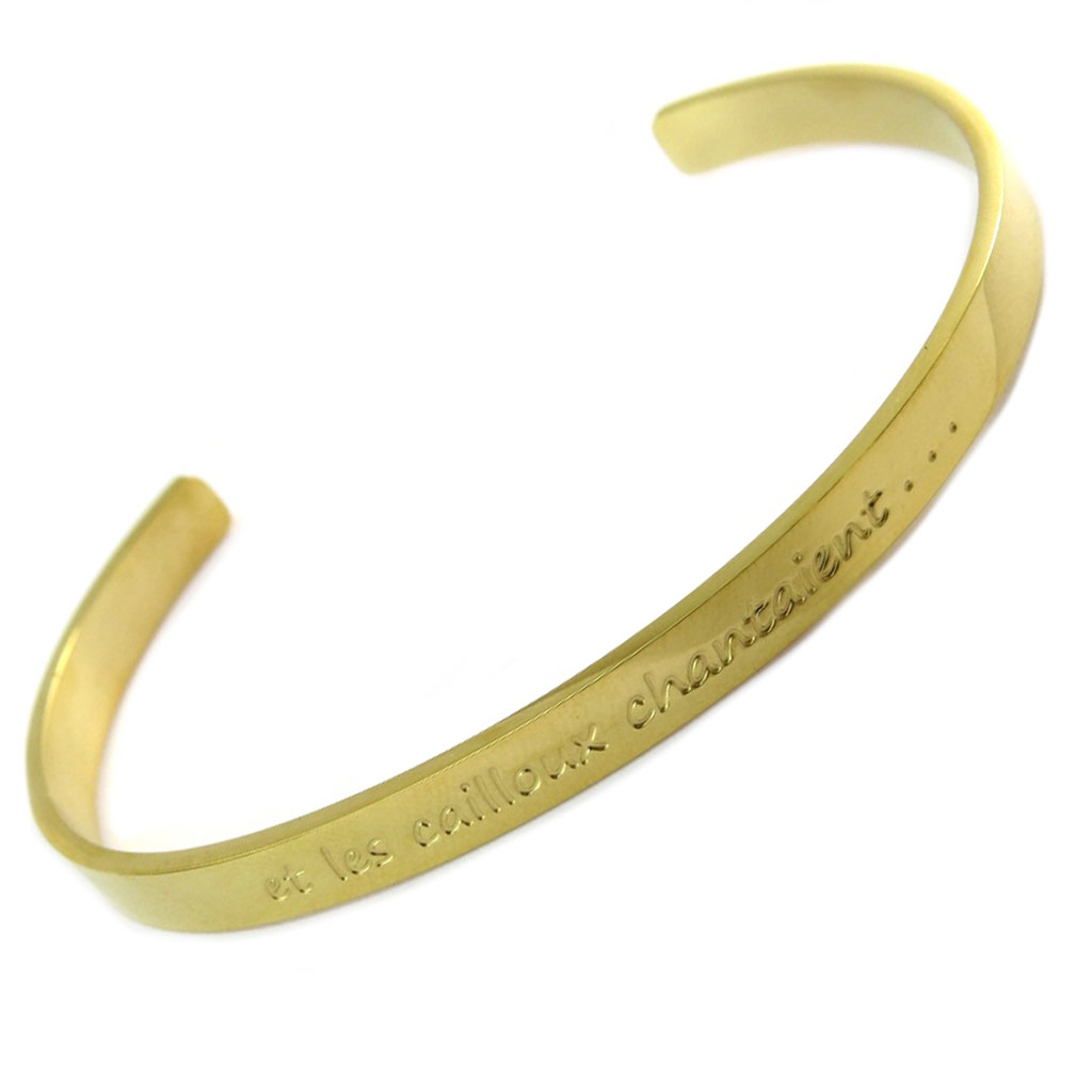 Bracelet artisanal acier \'Messages\' (et les cailloux chantaient ) doré - 5 mm - [P3922]