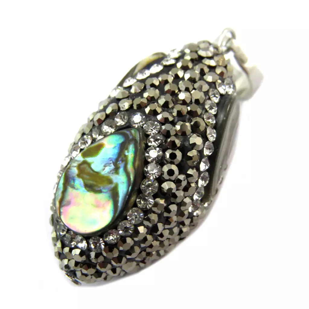 les trésors de lily Pendentif artisanal 'Mineralia' vert gris 30x15 mm [P4038]