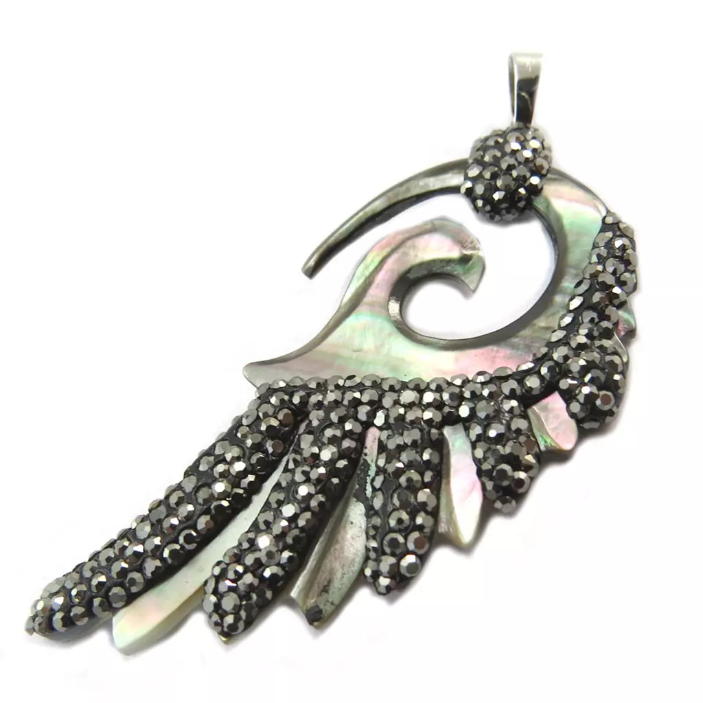 les trésors de lily Pendentif artisanal 'Mineralia' vert gris 60x30 mm [P4041]