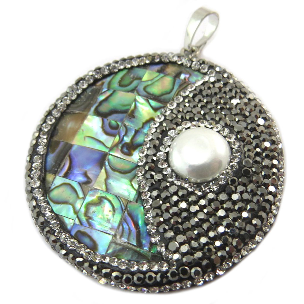 Pendentif artisanal \'Mineralia\' vert gris - 45 mm - [P4043]