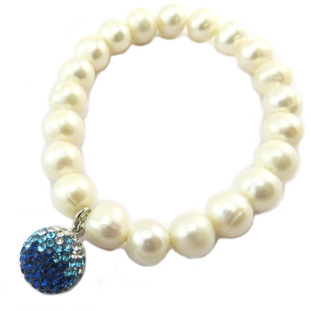 Bracelet artisanal \'Mineralia\' blanc ivoire bleu (biwa) - 8 mm - [P4048]