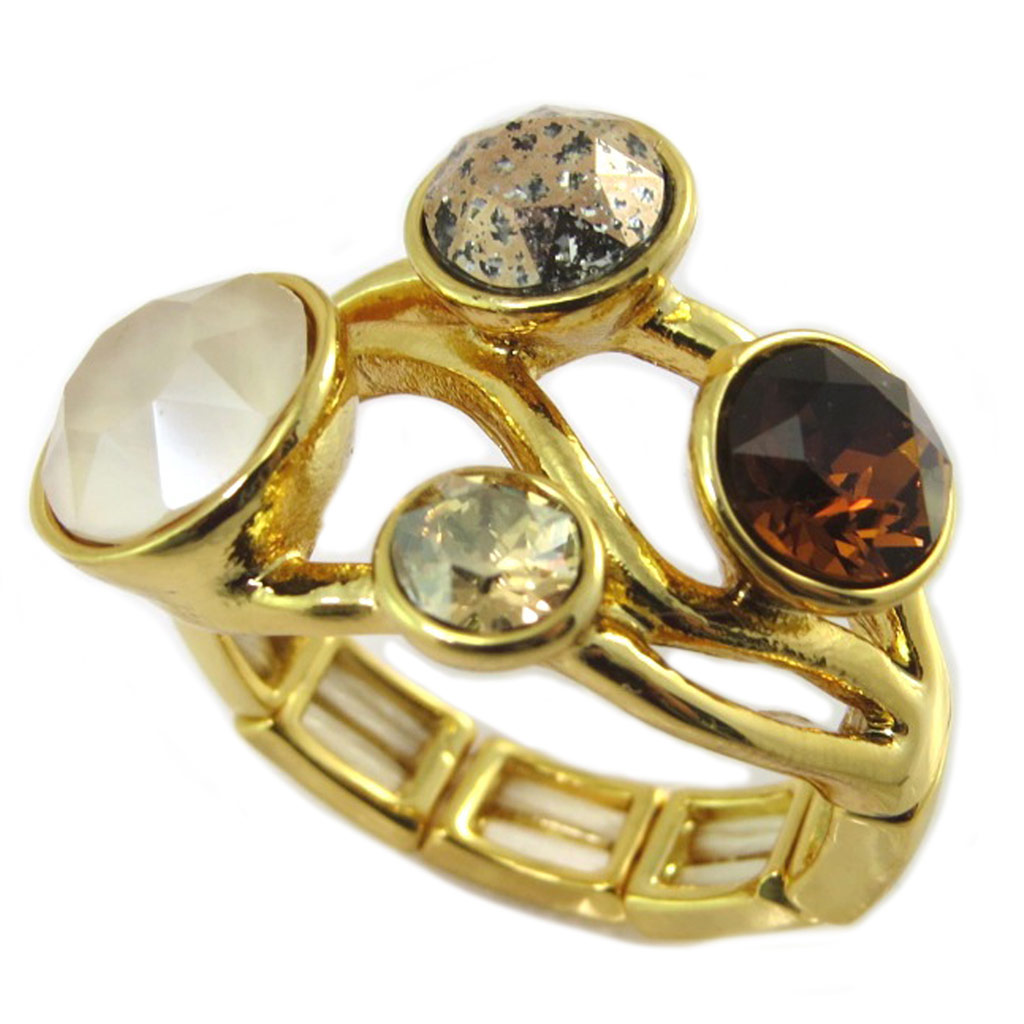 Bague artisanale \'Bohème\' marron beige doré - 23x18 mm - [P4106]
