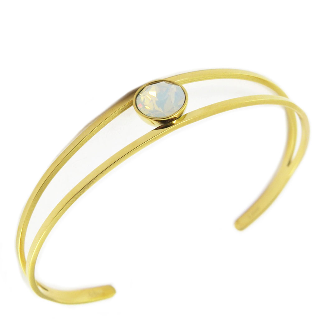 Bracelet artisanal acier \'Bohème\' blanc boréal doré  - [P4108]