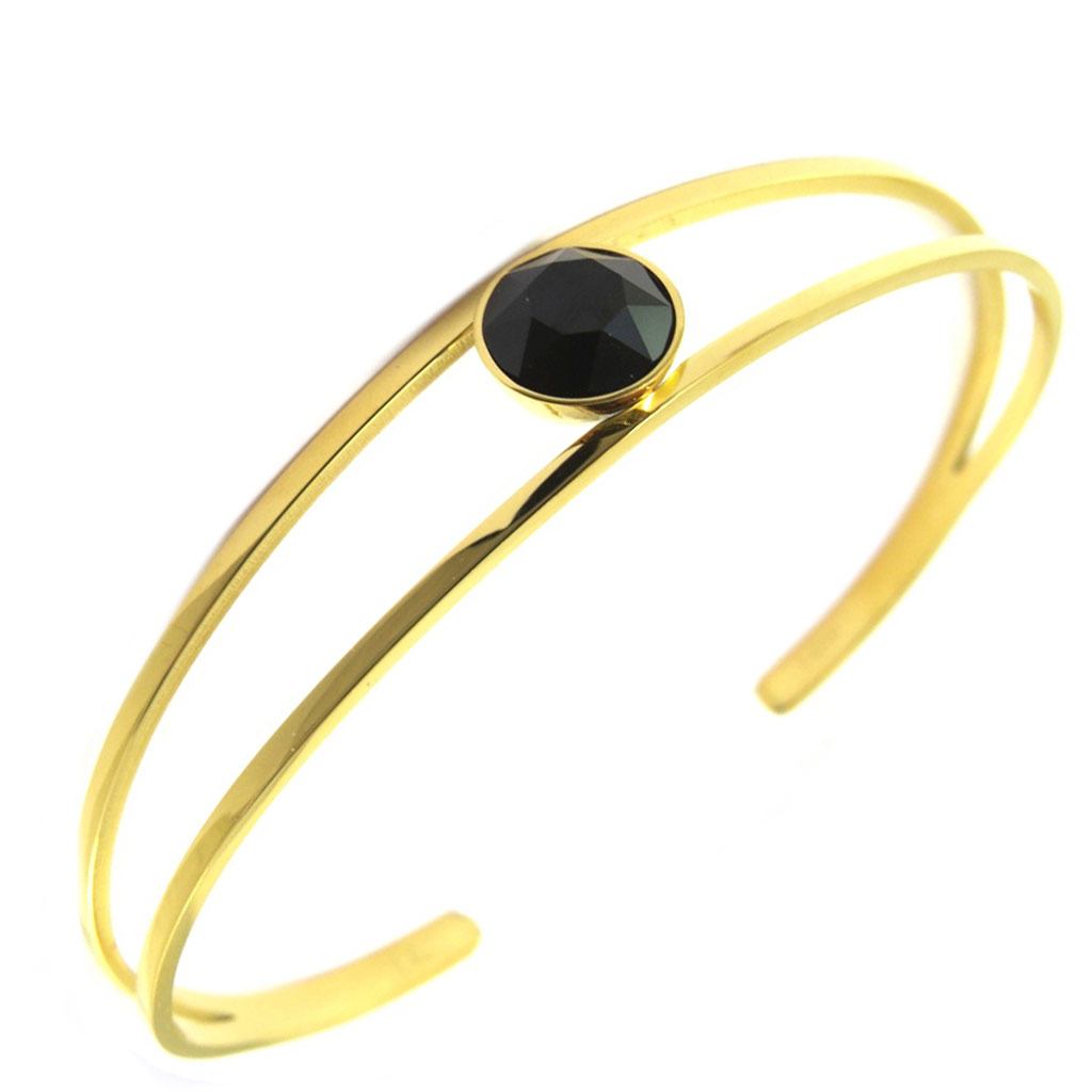 Bracelet artisanal acier \'Bohème\' noir doré  - [P4110]